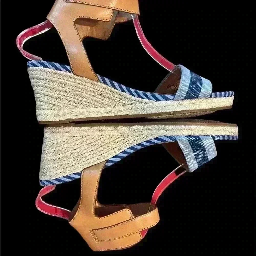 Coach Helen Blue Striped Wedge Sandal size 9